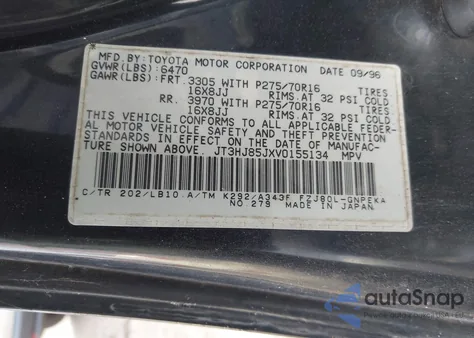 1997 Toyota Land Cruiser z USA, uszkodzony, nr VIN JT3HJ85JXV0155134